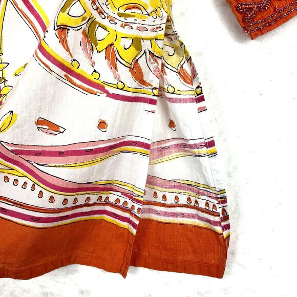 Bohochic Beaded Embellished Tunic  Top Women’s SZ L White Orange Ethnic Festival - Picture 10 of 11